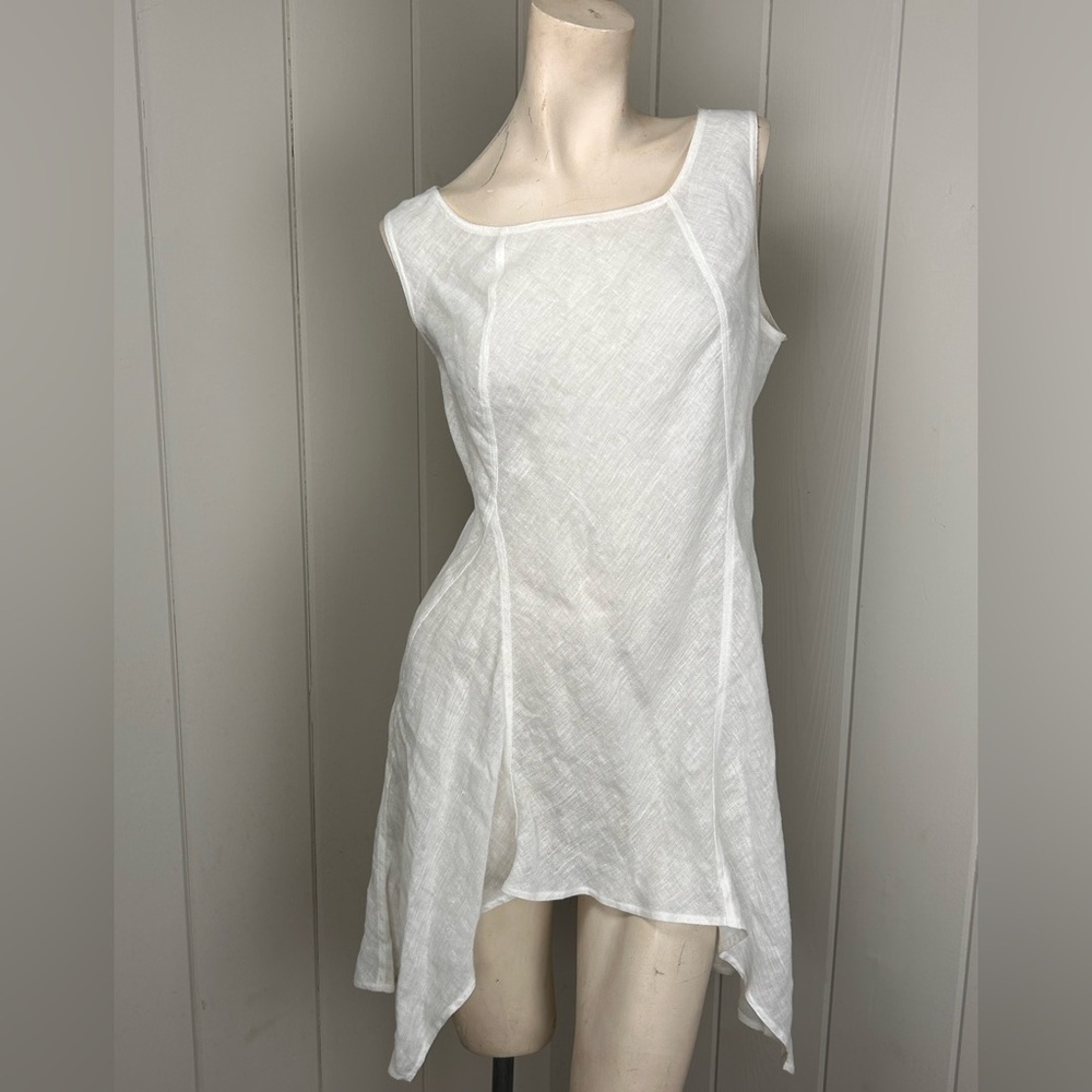 Lafayette 148 New York White Linen Tunic Dress Size 12 Asymmetrical Sleeveless